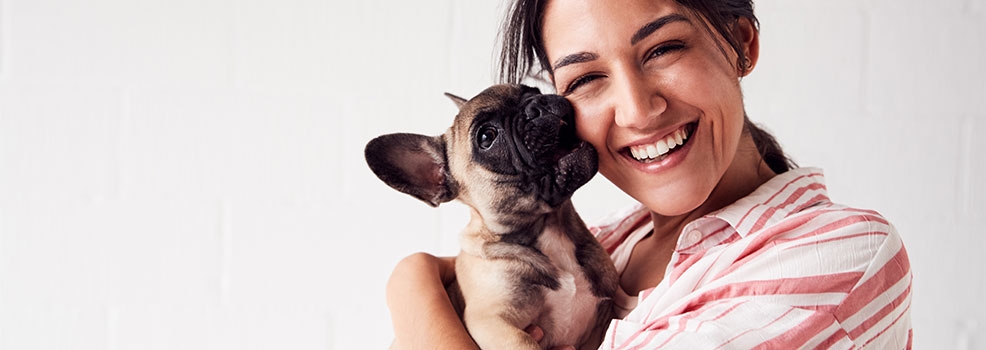 Woman and puppy.