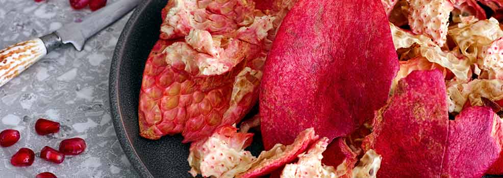 Pomegranate peels on plate
