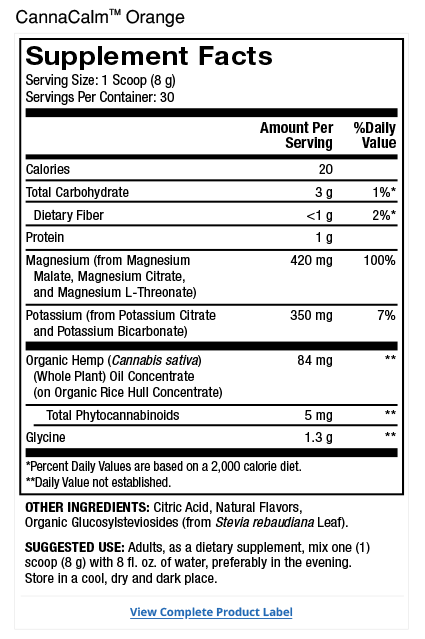 CannaCalm&trade; Product Label
