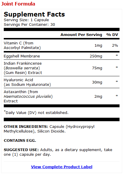 Joint Formula* Product Label