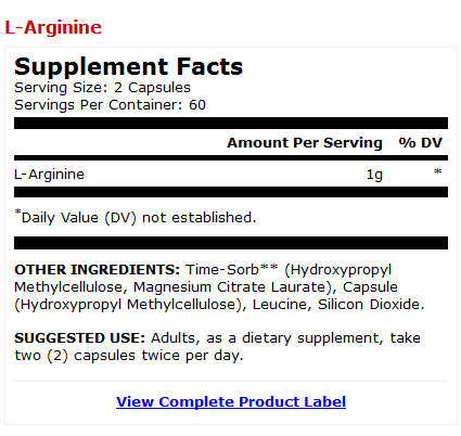 L-Arginine Product Label