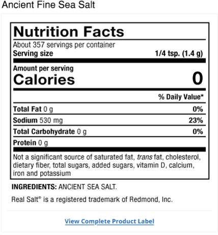 Solspring Real Salt Ancient Fine Sea Salt Label
