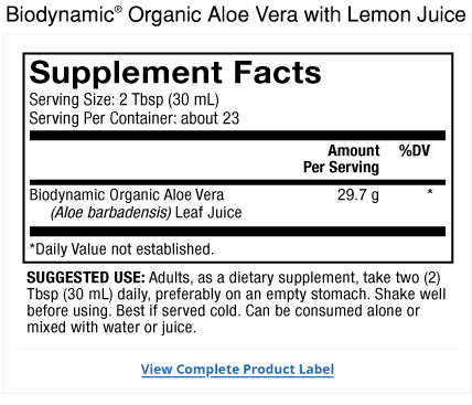 Solspring Biodynamic Organic Aloe Vera Juice Label