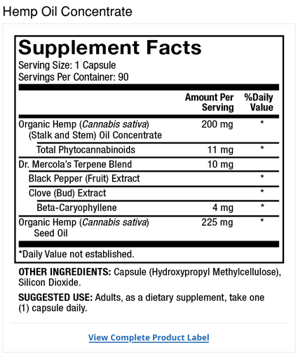 Hemp Oil Product Label