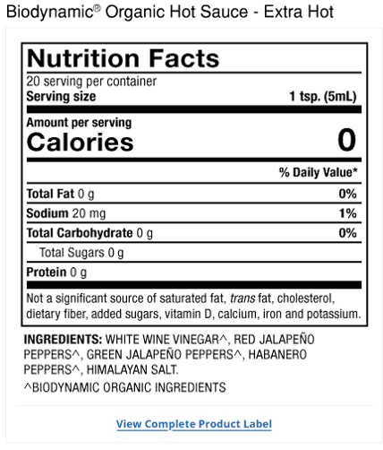 Solspring&reg; Biodynamic&reg; Hot Sauce Label