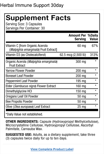 Immune Support* Herbal Complex Product Label