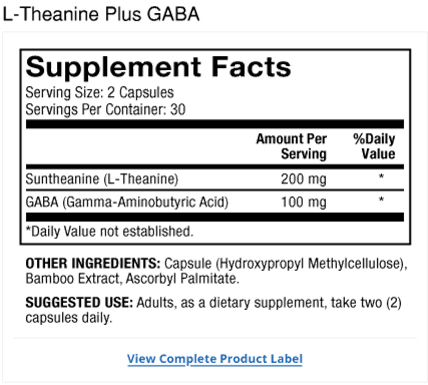 L-Theanine Plus Gaba Label