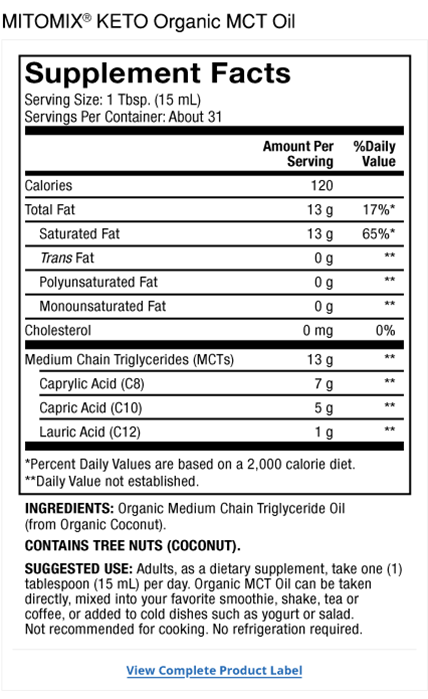 Organic MCT Oil Product Label
