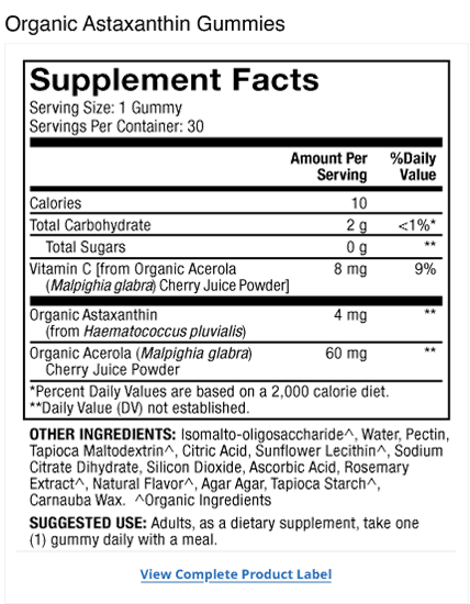 Astaxanthin Gummies Product Label