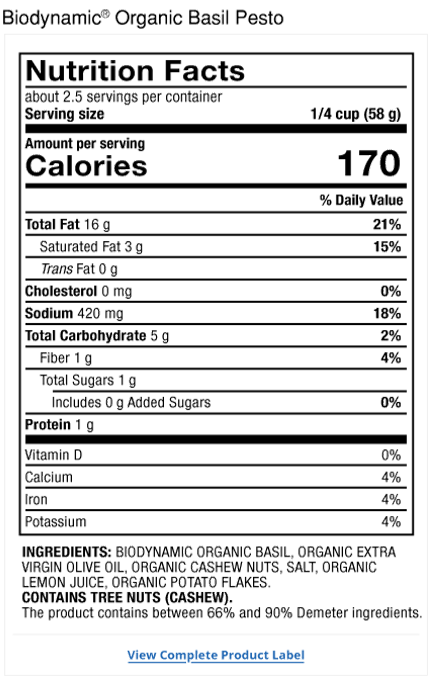 Basil Pesto Label