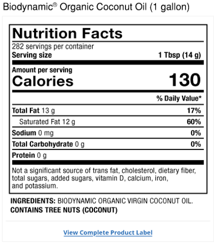 Solspring Coconut Oil Biodynami Organic Product Label