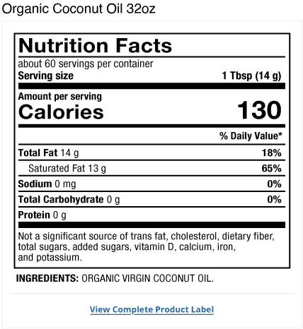 Organic Coconut Oil (32 Fl. Oz.) Product Label