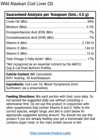 Bark & Whiskers Wild Alaskan Cod Liver Oil Label