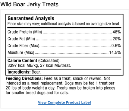 Bark & Whiskers&reg; Jerky Treats - Wild Boar Label