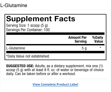 Pure Power L-Glutamine - Unflavored Label