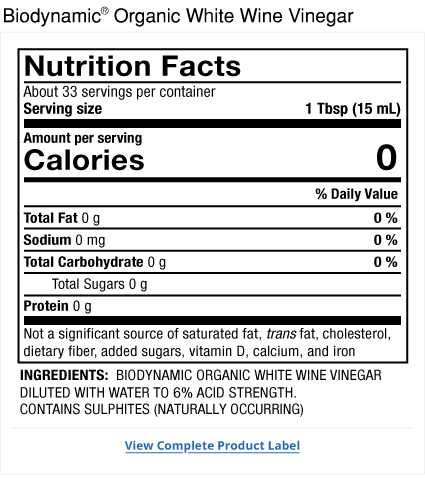 Solspring&reg; Biodynamic&reg; Organic White Wine Vinegar Label
