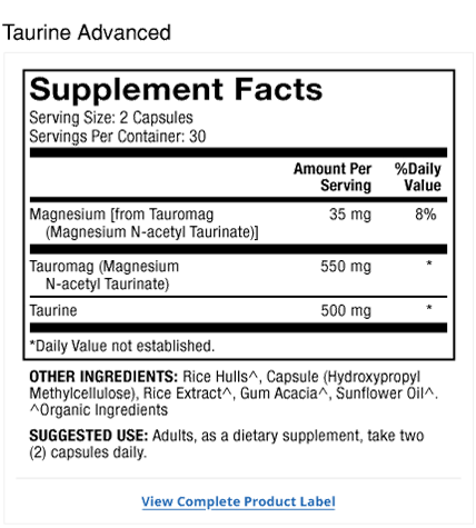Taurine Advanced Label