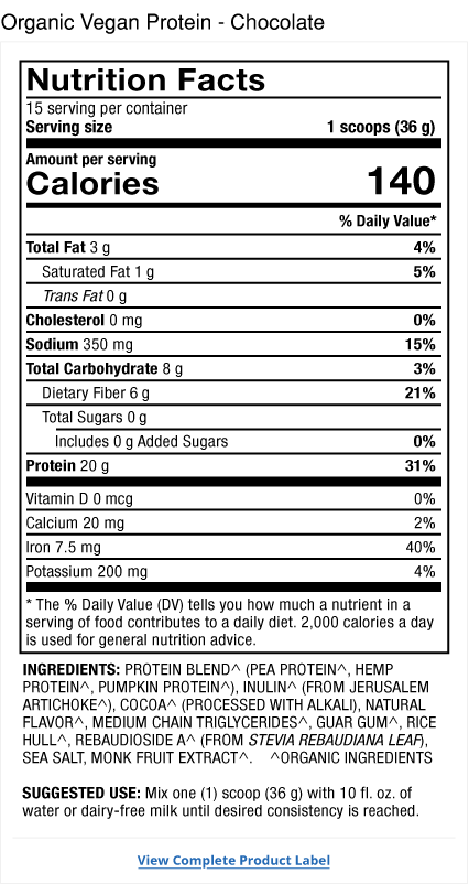 Vegan Protein Powder - Chocolate Label