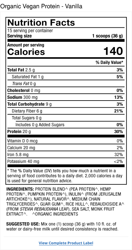 Vegan Protein Powder - Vanilla Label