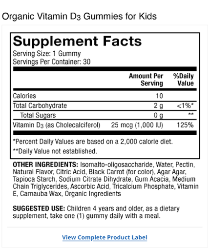 Organic Vitamin D3 Gummies for Kids - Cherry Label