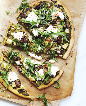 Pesto Pizza with Sausage & Artichokes
