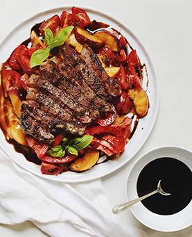 Seared Striploin with Tomato & Peaches