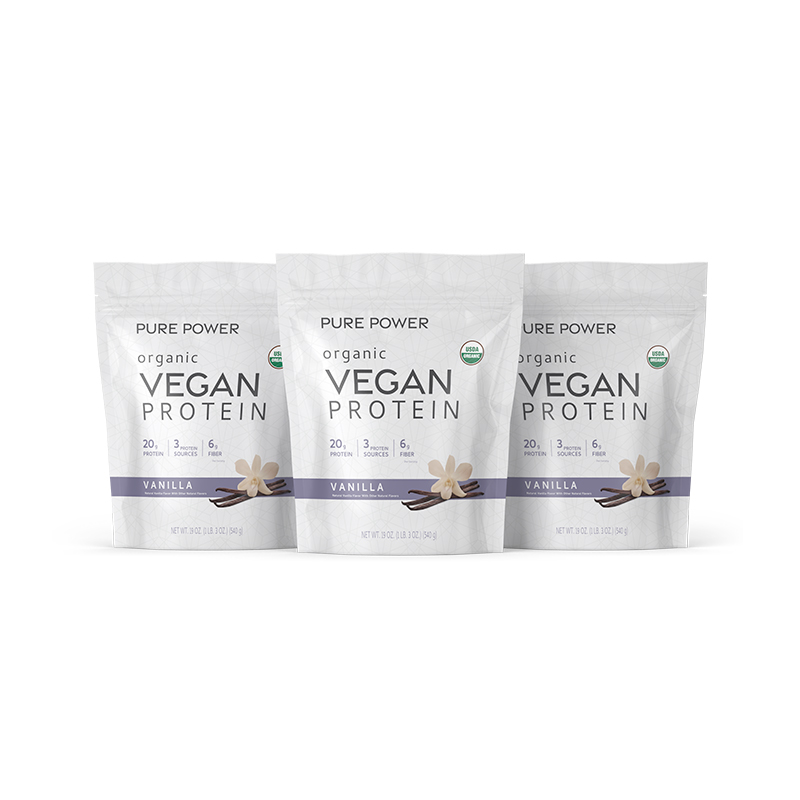 Pure Power Organic Vegan Protein - Vanilla (45 Servings): 3 Bags