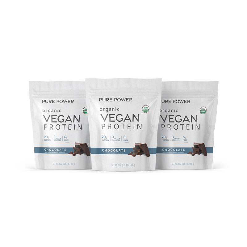 Pure Power Organic Vegan Protein - Chocolate (45 Servings): 3 Bags