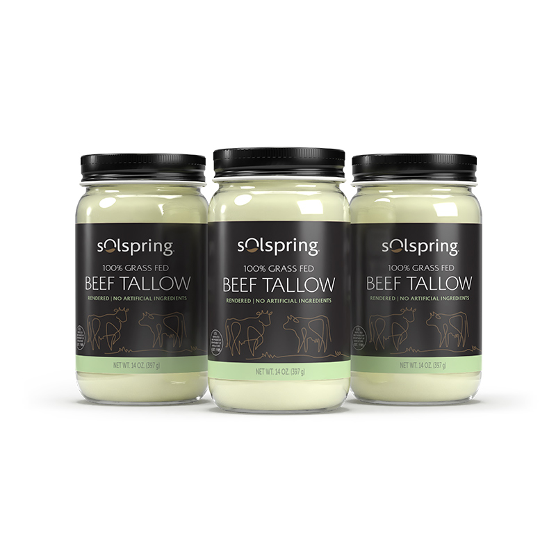 Solspring&reg; Grass Fed Beef Tallow 3 Jars